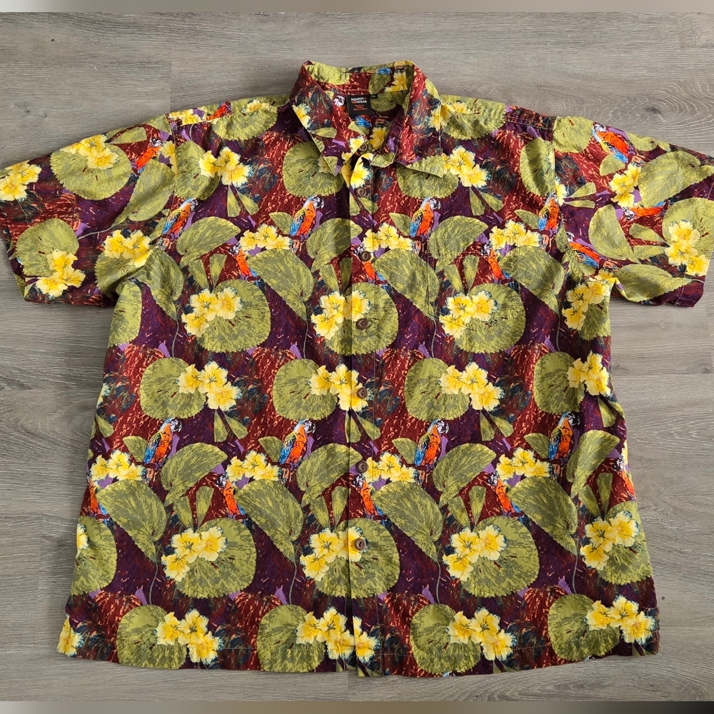 Vibrant Parrot and Floral Button-Down Shirt